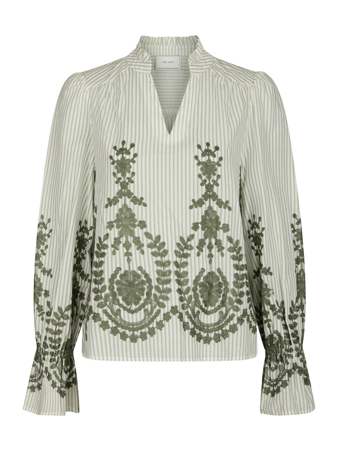 Amara Stripe Emb bluse - Dusty Green